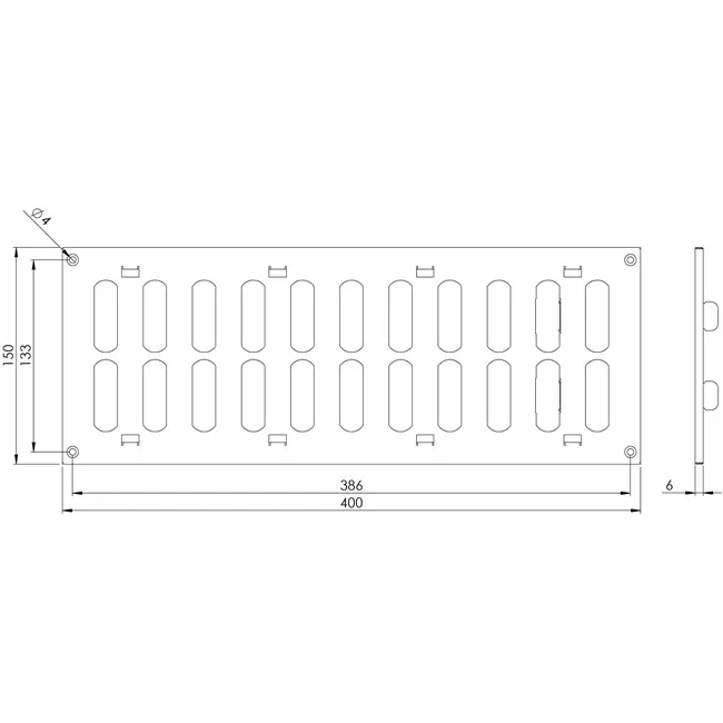 Metalen rooster verstelbaar 400x150 gegalvaniseerd - MR4015RZn