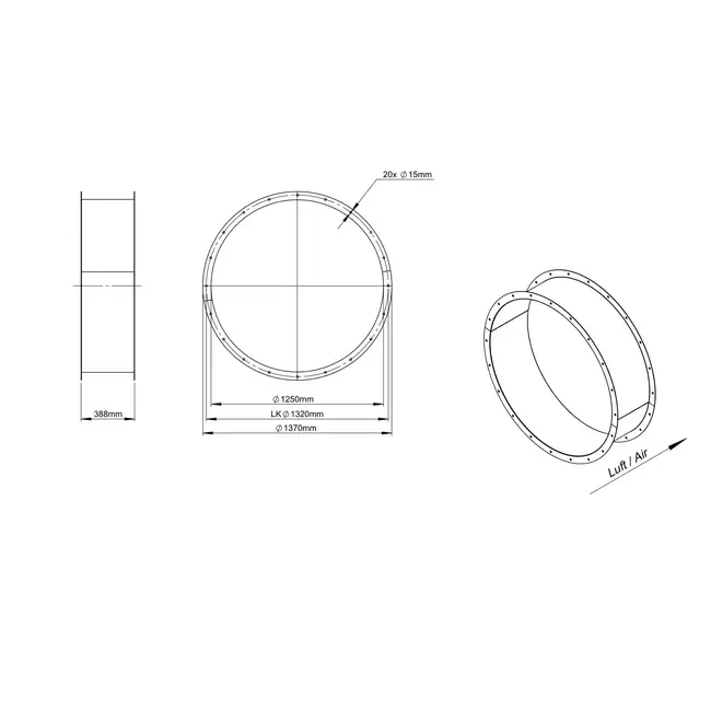 Raccord pour ventilateur axial - acier inoxydable 1250 02