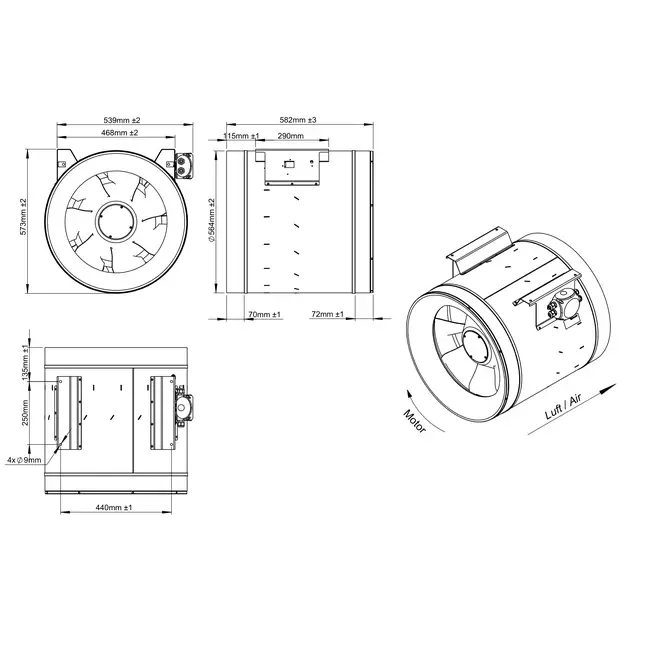 Buisventilator 560 mm mixed flow ETALINE - EL 560 EC K01