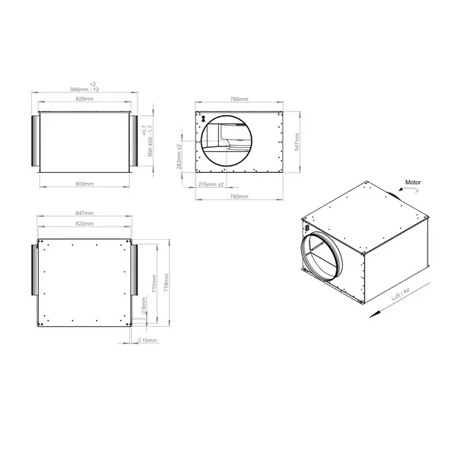 Buisventilator 450mm geïsoleerd - ISOR 450 EC K 01