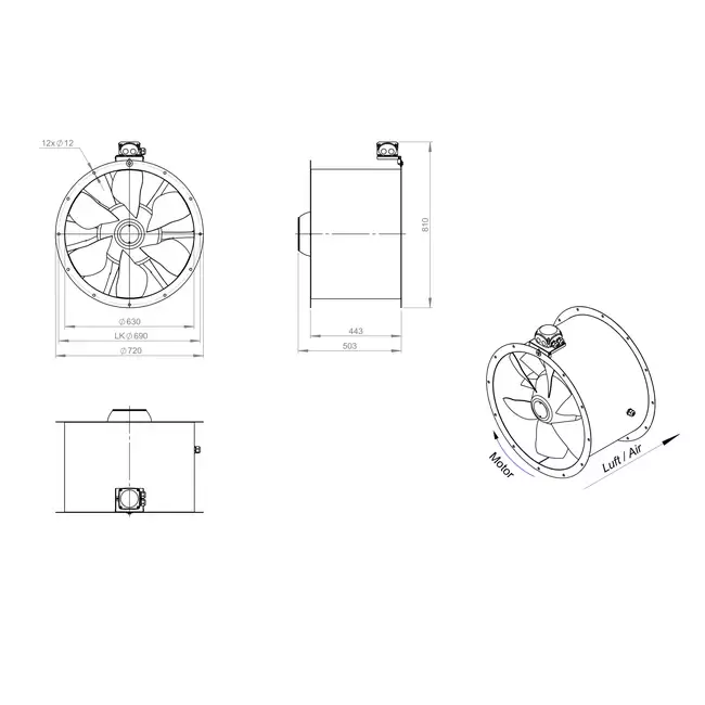Axiaal 630 mm kanaalventilator - AL 630 D4 01 CFG