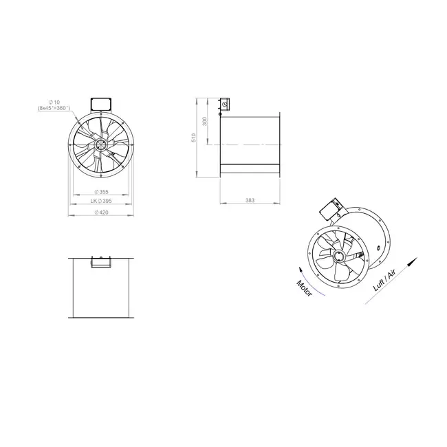 Ventilateur axial de 355 mm pour gaz de combustion F300- AL 355 D2 F3 01 CFG