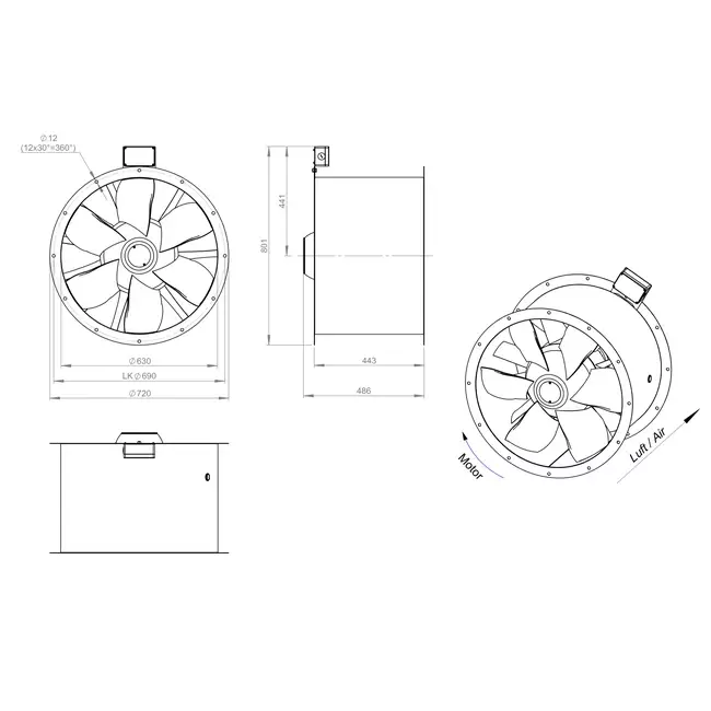 Axiaal 630 mm kanaalventilator rookgas F300- AL 630 D6 F3 01 CFG