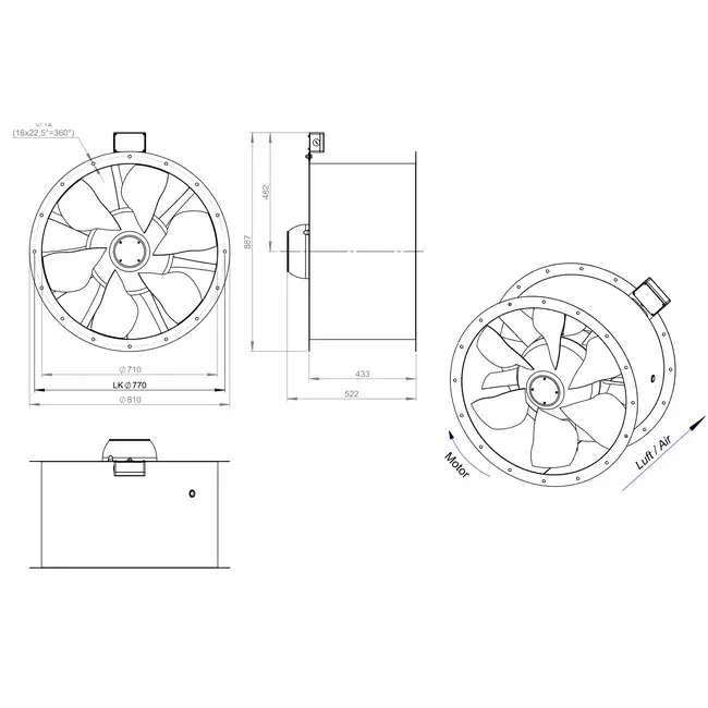 Ventilateur axial de 710 mm pour gaz de combustion F300- AL 710 D6 F3 01 CFG