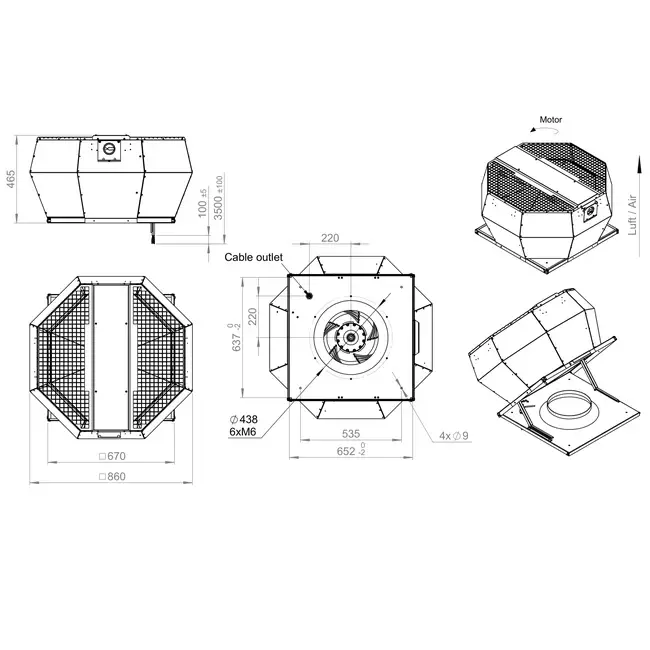 Contrôle de la pression constante verticale du ventilateur de toit - DVA 450 EC O CRK 03