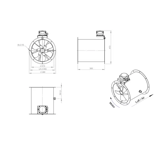 Ventilateur axial de 315 mm - AL 315 D42U 02 CFG