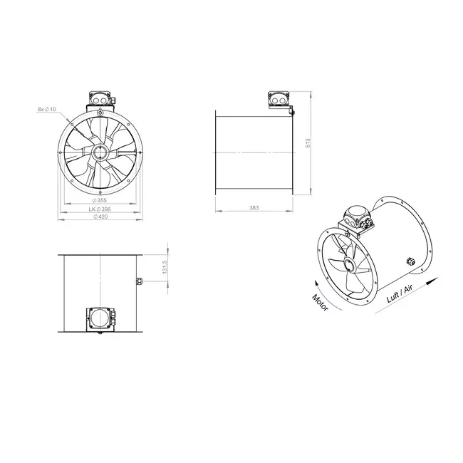 Ventilateur axial de 355 mm - AL 355 D42U 01 CFG