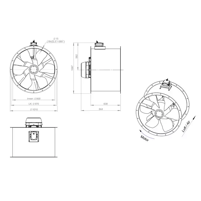 Axiaal 900 mm kanaalventilator - AL 900 D4 05 CFG