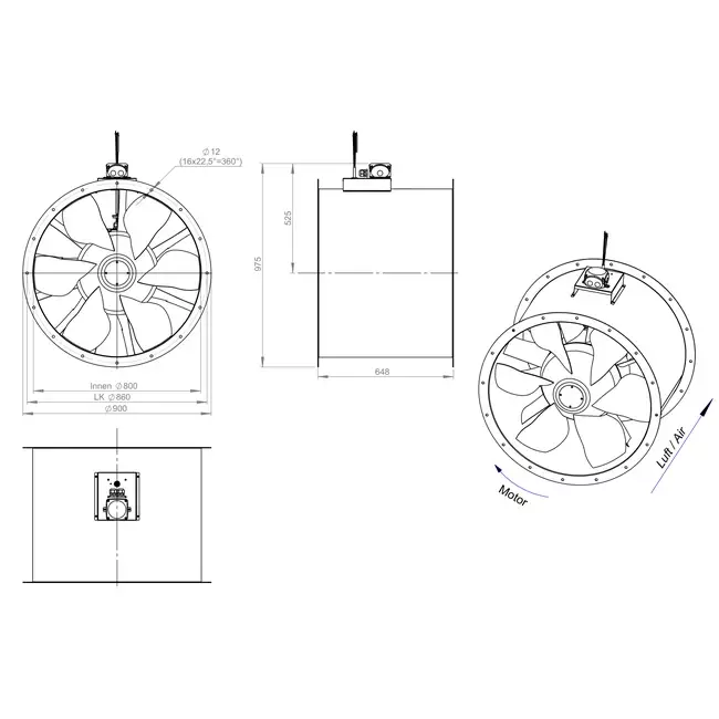 Axiaal 800 mm kanaalventilator - AL 800 D4 02 CFG