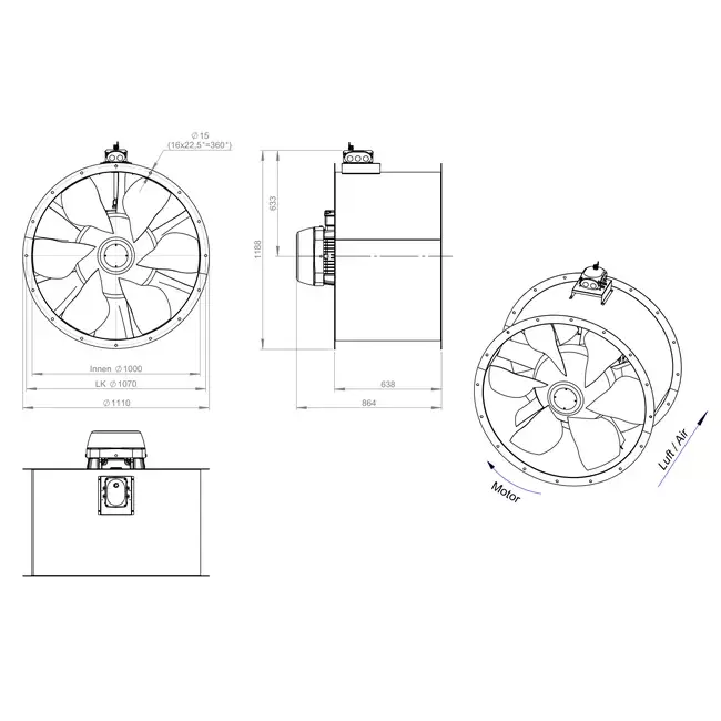 Axiaal 1000 mm kanaalventilator - AL 1000 D4 04 CFG