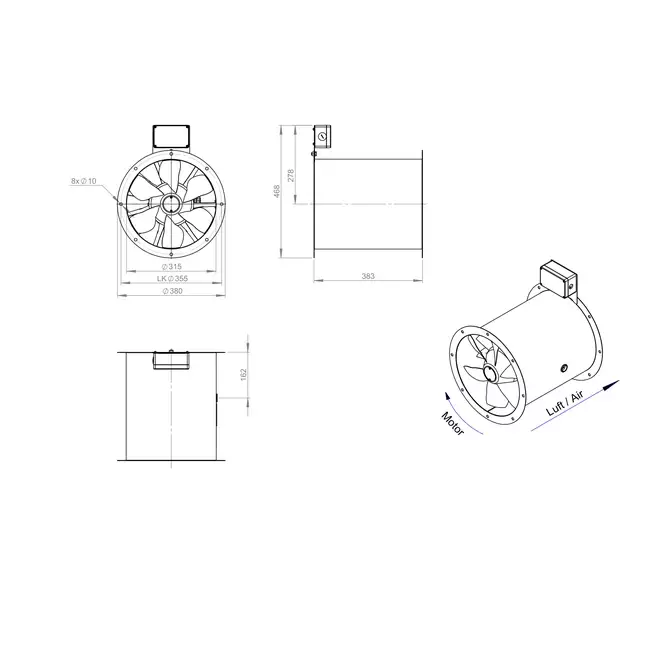 Axiaal 315 mm kanaalventilator rookgas F400 - AL 315 D2 F4 03 CFG