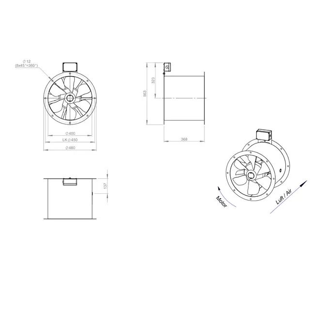 Ventilateur axial de 400 mm pour gaz de combustion F400 - AL 400 D2 F4 02 CFG