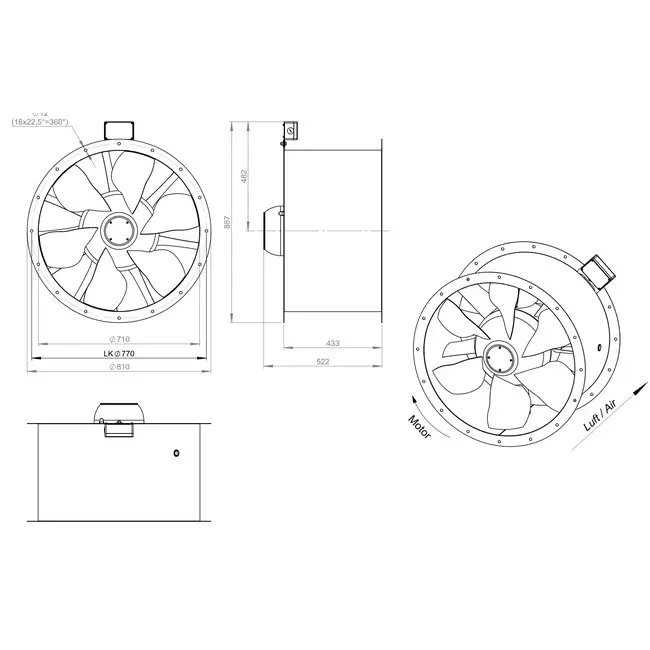 Axiaal 710 mm kanaalventilator rookgas F300- AL 710 D4 F3 02 CFG