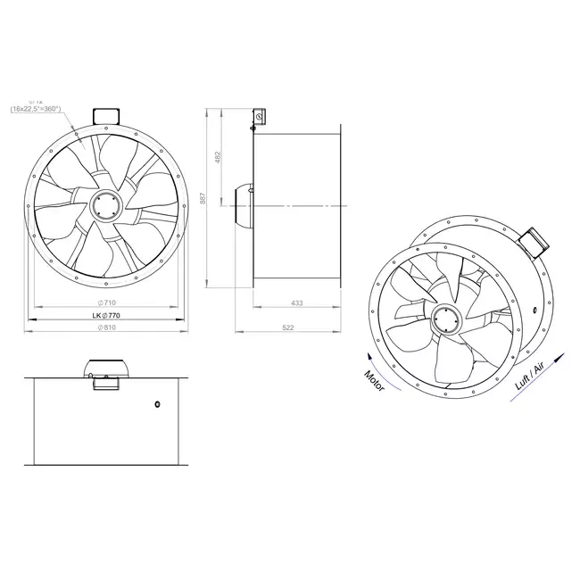 Axiaal 710 mm kanaalventilator rookgas F400 - AL 710 D4 F4 02 CFG