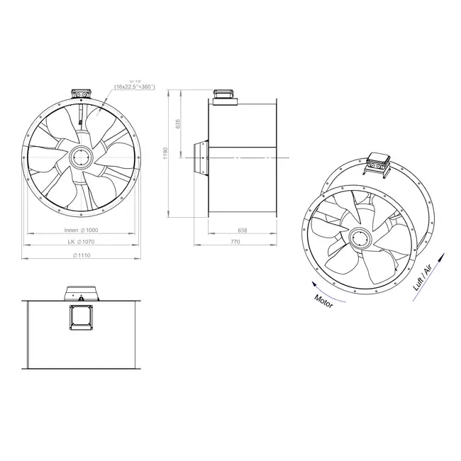 Axiaal 1000 mm kanaalventilator rookgas F400 - AL 1000 D4 F4 01 CFG