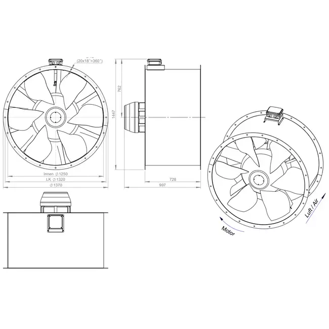 Ventilateur axial 1250 mm pour gaz de combustion F400 - AL 1250 D6 F4 03 CFG