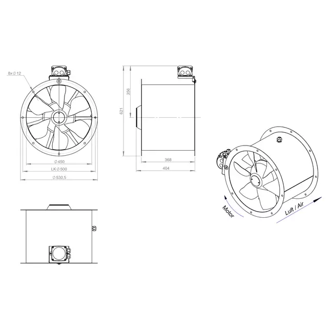 Axiaal 450 mm kanaalventilator - AL 450 D4 03 CFG