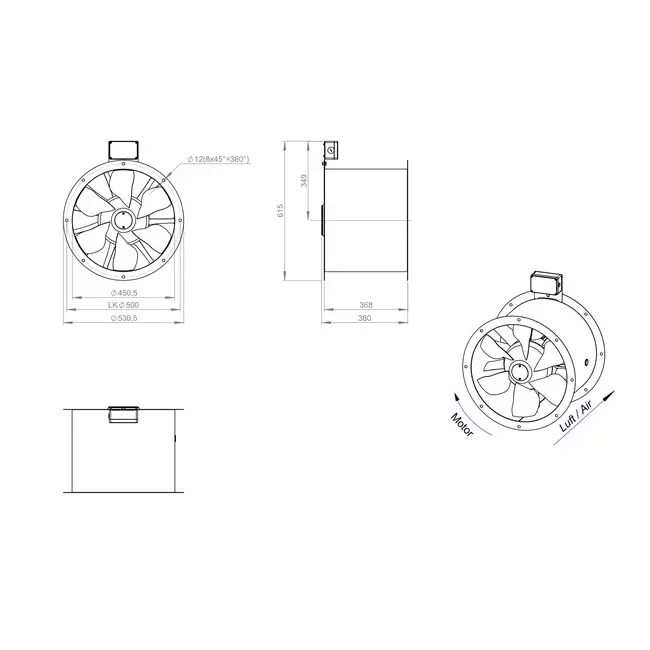 Ventilateur axial de 450 mm pour gaz de combustion F400 - AL 450 D4 F4 02 CFG