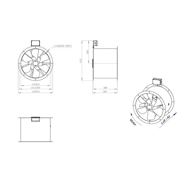 Ventilateur axial de 450 mm pour gaz de combustion F300- AL 450 D4 F3 02 CFG