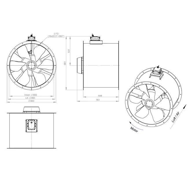 Axiaal 800 mm kanaalventilator - AL 800 D84U 02 CFG