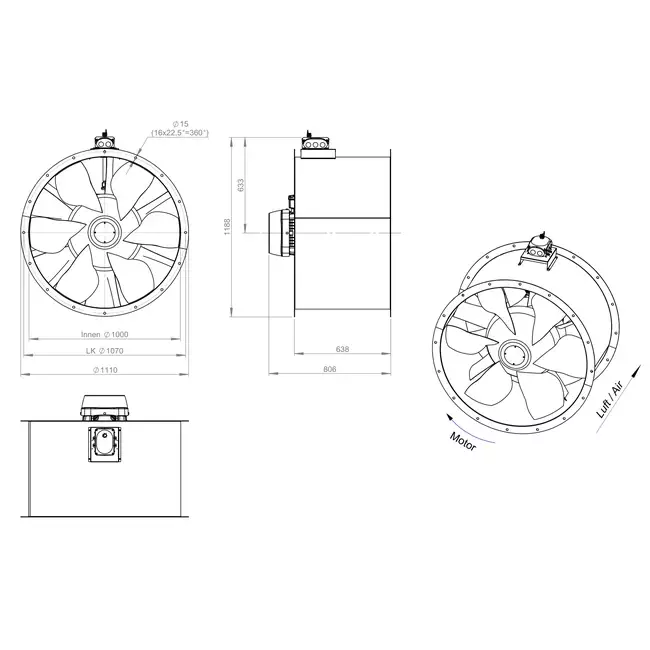 Ventilateur axial de 1000 mm - AL 1000 D84U 01 CFG