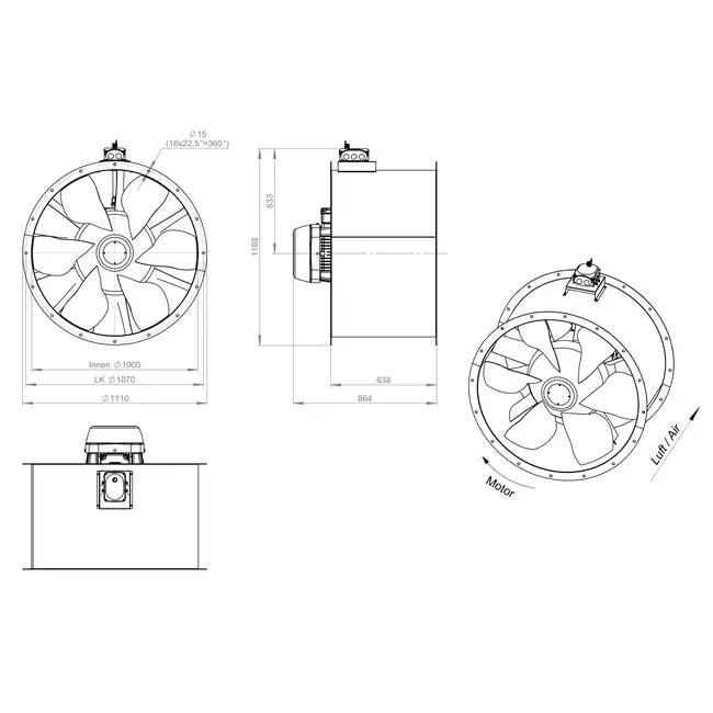 Axiaal 1000 mm kanaalventilator - AL 1000 D84U 03 CFG