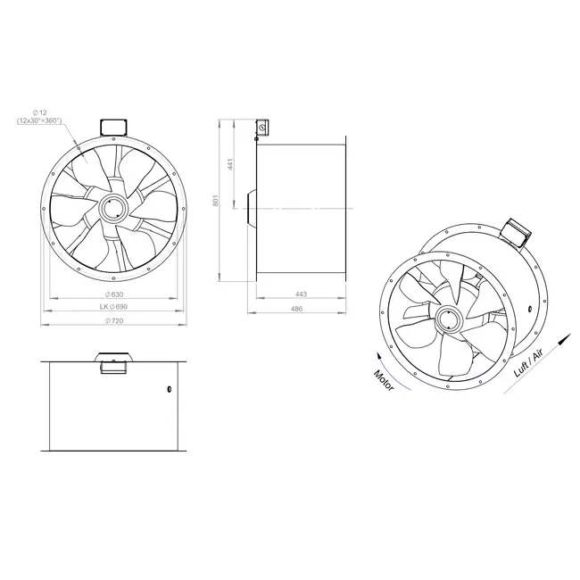 Axiaal 630 mm kanaalventilator rookgas F300- AL 630 D84U F3 02 CFG