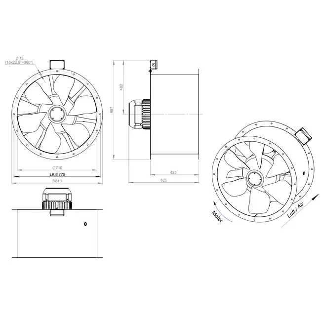 Axiaal 710 mm kanaalventilator rookgas F300- AL 710 D84U F3 01 CFG