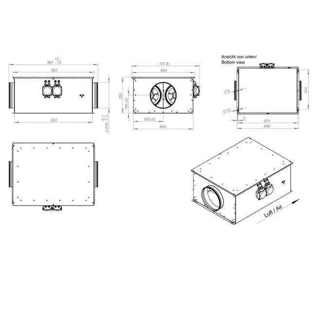 Ventilateur tubulaire 280 mm isolé à haut rendement énergétique - EM DUO 280 EC K 01