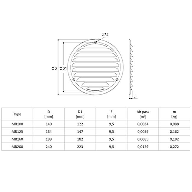 Metalen ventilatierooster rond 100 mm beige - MR100Y - RAL1015