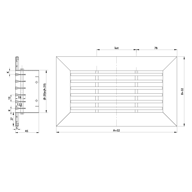 Staafrooster aluminium – met klemveren – 300x150 mm – RAL 9010