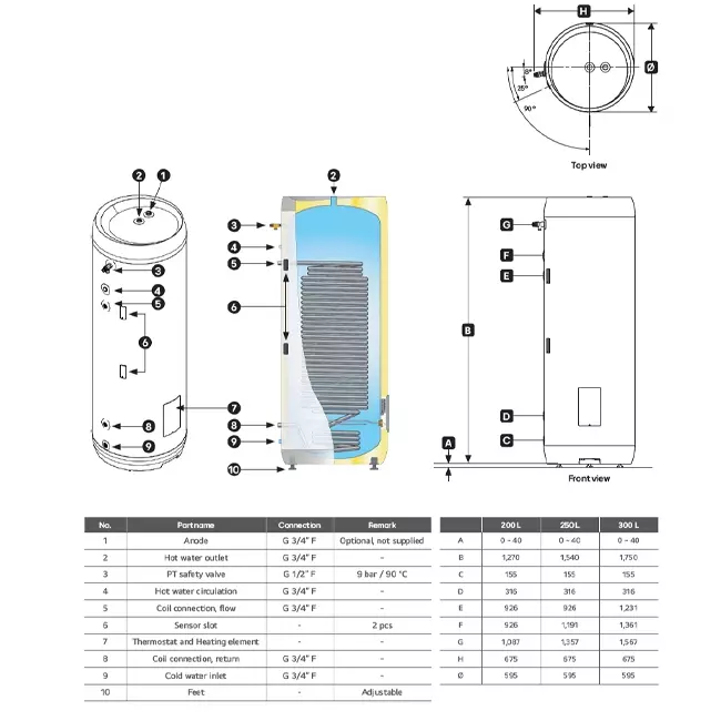 Réservoir d’eau chaude sanitaire LG Single Coil 300L en acier inoxydable