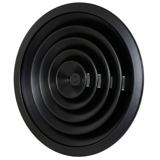 Plafondrooster rond met vast patroon Ø 250 mm - RAL9005 30% glans