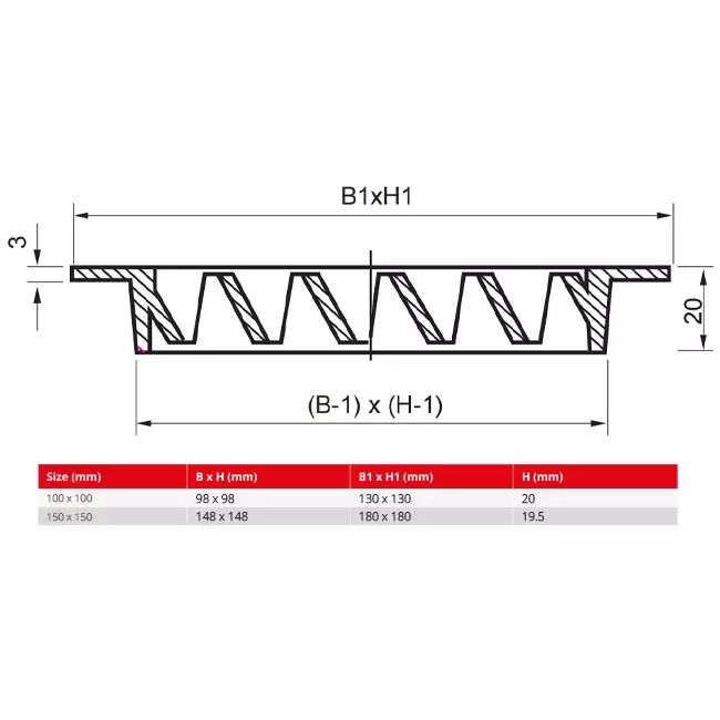 Grille murale extérieure en aluminium 150x150 mm - RAL 8016