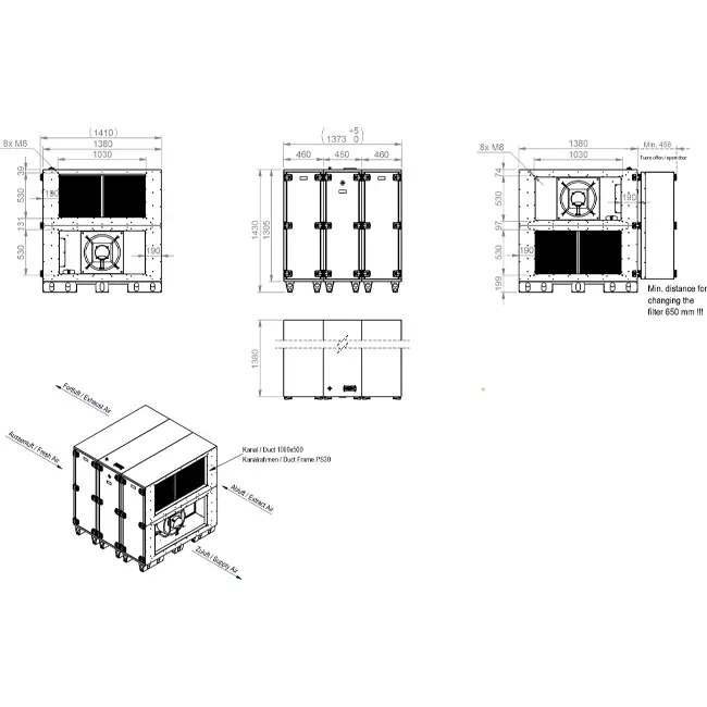 Maxivent WTW luchtbehandelingkasten met warmtewiel 20000 m3/h horizontaal horizontaal rechts - RHE 20000 H OOJR T 02