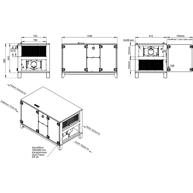 Maxivent WTW luchtbehandelingkasten met warmtewiel 3400 m3/h horizontaal horizontaal links - RHE 3400 H OOJL