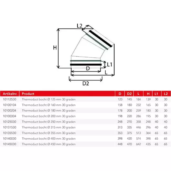 Coude isolé Thermoduct 13mm 30 degrés et 315 mm de diamètre