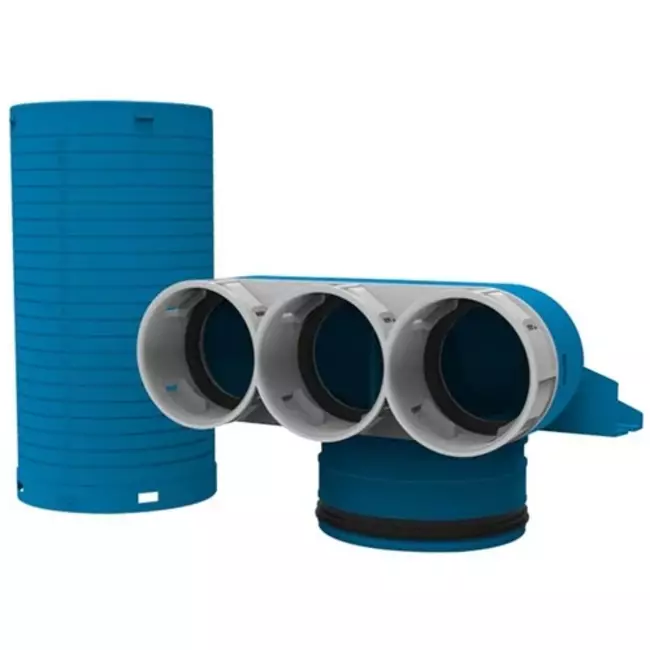 Vent-Axia Uniflexplus ventielcollector 3 x Ø69mm met speciedeksel Ø125mm H=250  90° (lang)