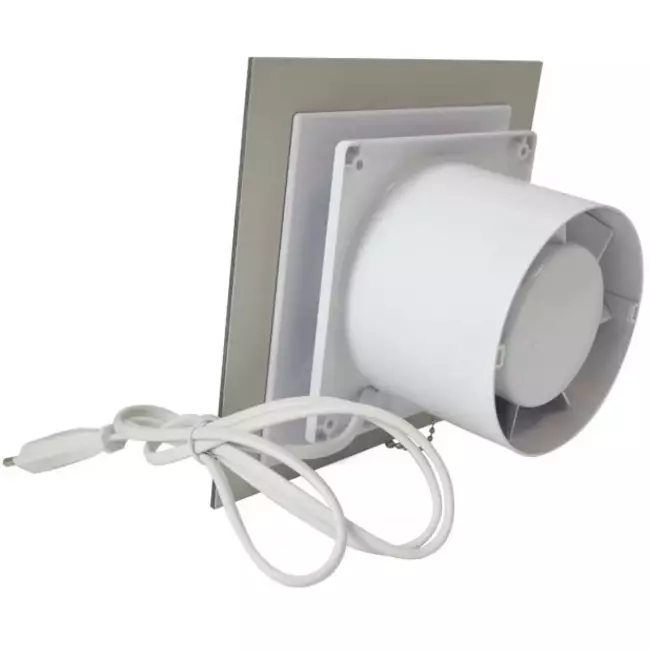 Badkamer ventilator Ø 100 mm met trekkoord en stekker - glazen front satijn goud