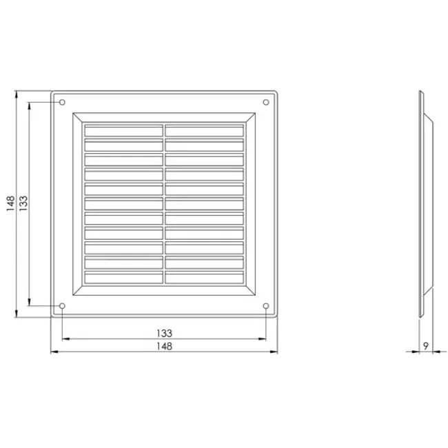Ventilatierooster vierkant met grill 150x150 mm beige - VR1515Y