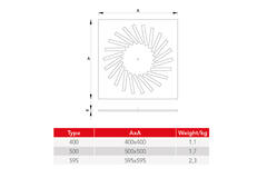 Wervelrooster staal met verstelbare deflectoren – 500x500 mm – RAL 9005