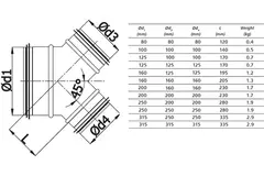 Broekstuk 45° Ø 200mm - 200mm voor spirobuis