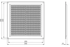 Ventilatierooster vierkant met grill 250x250 zwart - VR2525M